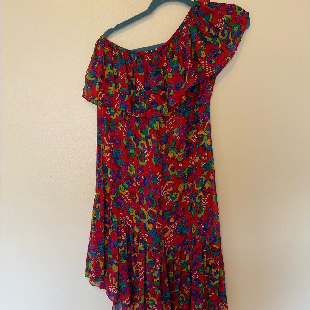 Vintage Saint Laurent Multicolor One-Shoulder Dress